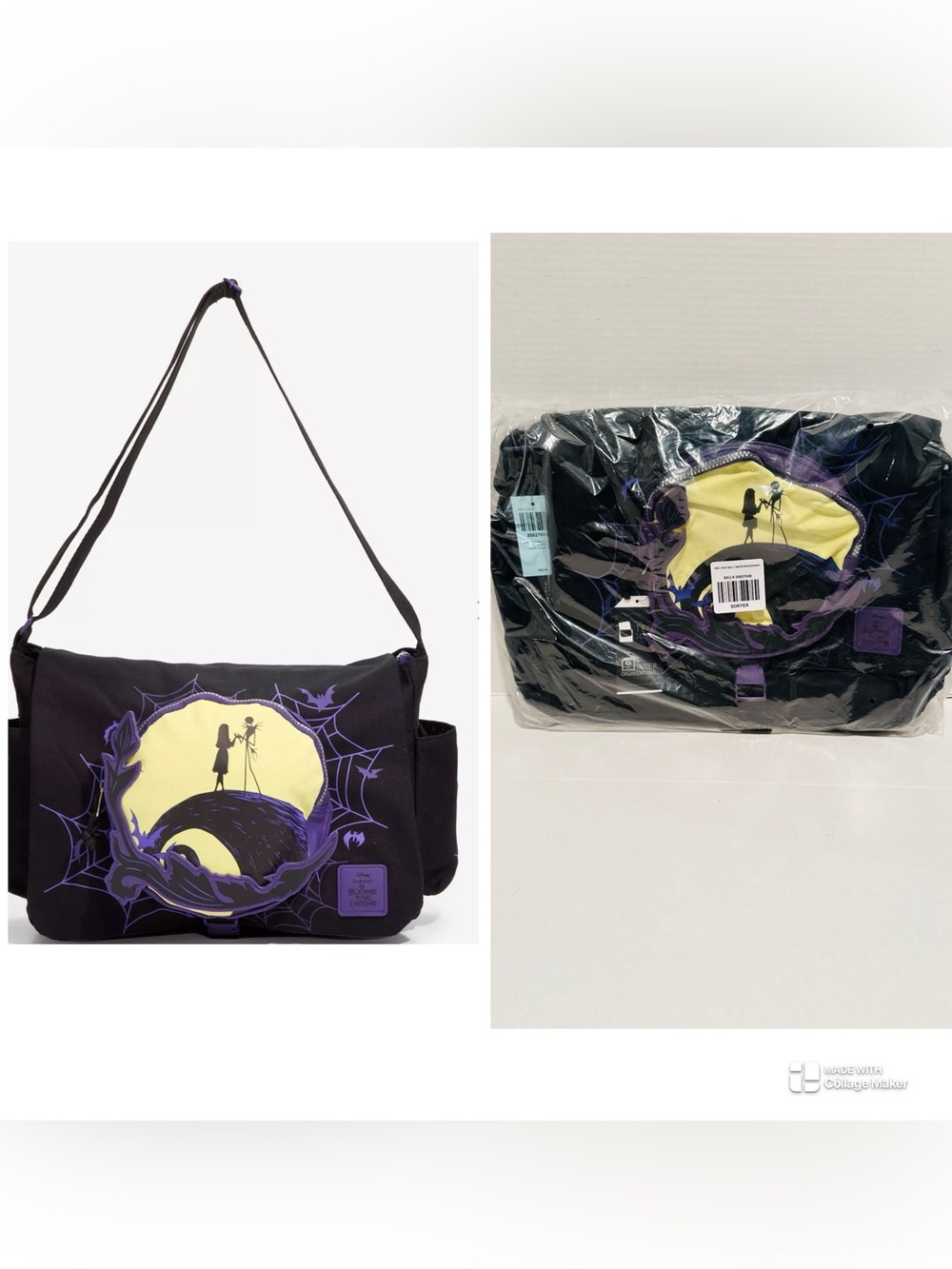 Disney NWT The Nightmare Before Christmas Jack & Sally Messenger Bag